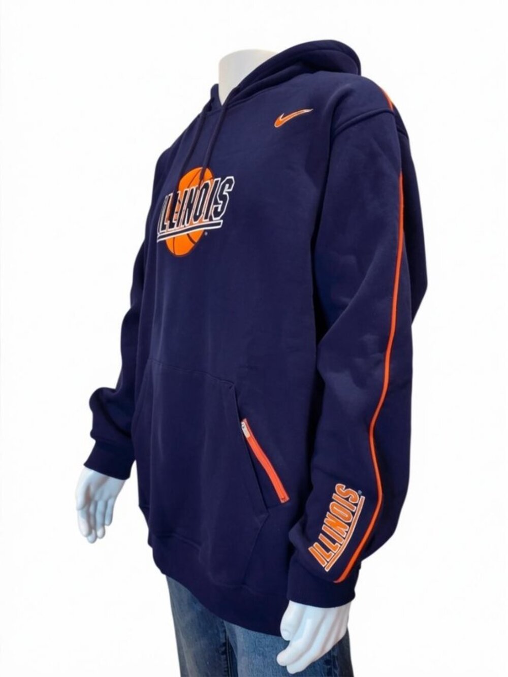 NIKE Team Illinois Basketball Hoodie Vintage Fighting Illini Navy Blue Orange XL - Picture 4 of 12